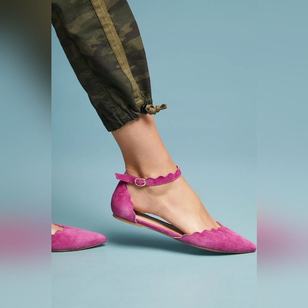 Anthropologie Scalloped D'Orsay Flats Magenta Suede Size 10M - Picture 2 of 7